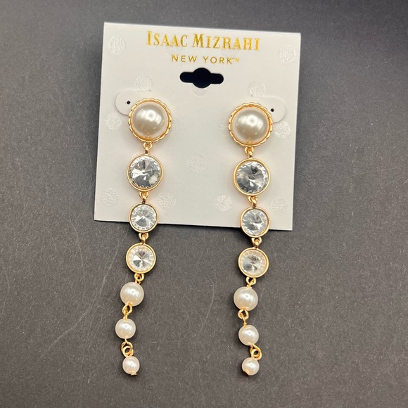 Isaac Mizrahi Jewelry - Isaac Mizrahi New York faux Pearl & Crystal Long Dangle Earrings